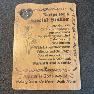 Engraved Bamboo Cutting Board with Heart Design Special Sister